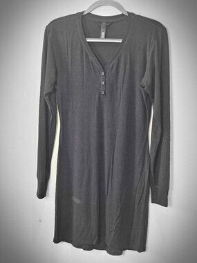 Black Long Sleeve Henley Tunic Top Size L Rayon Spandex